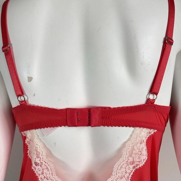 Victoria's Secret Red Padded Underwire 36C Babydoll Chemise Slip Dress Lace Trim - Picture 8 of 15